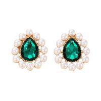 Boucle d'oreille en alliage de zinc en plastique perle, avec Plastique ABS perle, bijoux de mode & pour femme & avec strass, vert Vendu par paire