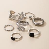 En alliage de zinc Bague, 7 pièces & bijoux de mode & pour femme & émail, argent, Vendu par fixé