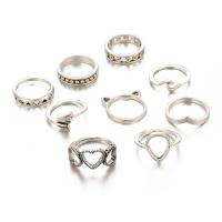 En alliage de zinc Bague, Placage, 9 PCS. & bijoux de mode & pour femme, argent, Vendu par fixé