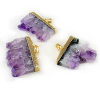 Amethyst Anhänger Februar Birthstone, mit Messing, goldfarben plattiert, unisex, violett, 37x45mm, verkauft von PC