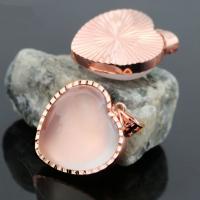 Natural Quartz Pendants, Rose Quartz, with Zinc Alloy, Heart, rose gold color plated, Unisex, pink 