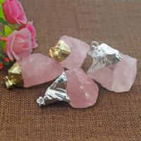 Natural Quartz Pendants, Rose Quartz, with Brass, plated, Unisex 