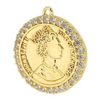 Pendentifs strass en laiton, Plat rond, Placage de couleur d'or, unisexe & avec strass, doré Environ 1mm, Vendu par PC