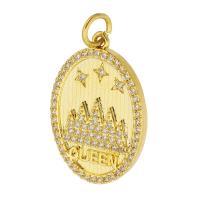 Pendentifs strass en laiton, ovale, Placage de couleur d'or, unisexe & avec strass, doré Environ 3mm, Vendu par PC