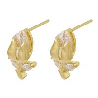 Cubic Zircon Brass Earring, with Cubic Zirconia, gold color plated, for woman & faceted, golden 1mm 