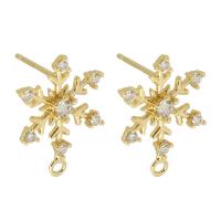 Brass Earring Drop Component, Snowflake, gold color plated, DIY & for woman & with rhinestone, golden 1mm 