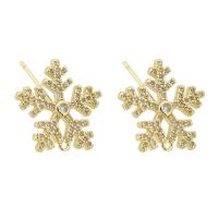 composant de goutte de boucle d'oreille en laiton, flocon de neige, Placage de couleur d'or, DIY & pour femme & avec strass, doré 1mm, Vendu par PC