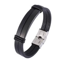 Split Layer Cowhide Leather Bracelet, with 316L Stainless Steel, Round, plated, fashion jewelry & for man 12mm 