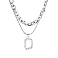 Edelstahl Schmuck Halskette, 304 Edelstahl, mit Verlängerungskettchen von 5cm, Quadrat, silberfarben plattiert, Doppelschicht & Modeschmuck & unisex, Silberfarbe, 14x22mm, Länge:42 cm, verkauft von PC