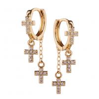 Huggie Hoop Drop Earring, Brass, gold color plated & micro pave cubic zirconia & for woman 