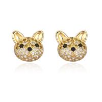 Cubic Zirconia Micro Pave Brass Earring, Dog, gold color plated & micro pave cubic zirconia & for woman 