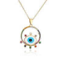 Cubic Zircon Micro Pave Brass Necklace, gold color plated, evil eye pattern & micro pave cubic zirconia & for woman & enamel, multi-colored Approx 17.7 Inch 