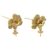 composant de goutte de boucle d'oreille en laiton, fleur, Placage de couleur d'or, DIY & avec strass, doré 1mm, Vendu par PC