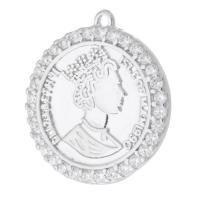 Pendentifs strass en laiton, Plat rond, Placage de couleur argentée, unisexe & avec strass, argent Environ 0.5mm, Vendu par PC