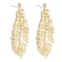 Pendiente colgante de cobre con los diamantes de imitación , metal, Pluma, chapado en color dorado, para mujer & con diamantes de imitación, dorado, 15x40mm,1mm, Vendido por UD