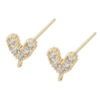 composant de goutte de boucle d'oreille en laiton, coeur, Placage de couleur d'or, DIY & avec strass, doré 1mm, Vendu par PC