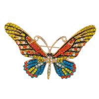 Broche de diamantes de imitación de la aleación de Zinc, Mariposa, chapado en color dorado, para mujer & con diamantes de imitación, más colores para la opción, 75x45mm, 10PCs/Grupo, Vendido por Grupo