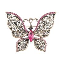 Broche de diamantes de imitación de la aleación de Zinc, Mariposa, chapado, para mujer & con diamantes de imitación & hueco, más colores para la opción, 62x50mm, 10PCs/Grupo, Vendido por Grupo