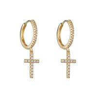 Huggie Hoop Drop Earring, Brass, brass hoop earring, plated, micro pave cubic zirconia & for woman 30mm 