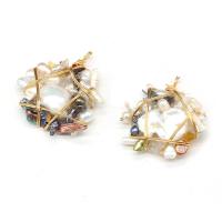 Cultured Freshwater Pearl Brass Pendant, with Clear Quartz & Brass, gold color plated, random style & fashion jewelry & DIY, multi-colored 