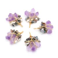 Cultured Freshwater Pearl Brass Pendant, with Amethyst & Clear Quartz & Brass, gold color plated, random style & fashion jewelry & DIY, multi-colored 