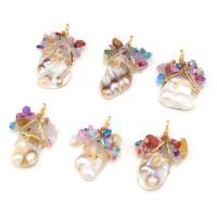 Cultured Freshwater Pearl Brass Pendant, with Clear Quartz & Brass, gold color plated, random style & fashion jewelry & DIY, multi-colored 