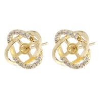 Brass Earring Stud Component, Flower, gold color plated, DIY & with rhinestone, golden 1mm 