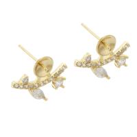 Brass Earring Stud Component, gold color plated, DIY & with rhinestone, golden 1mm 