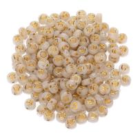 Plating Acrylic Beads, Flat Round, mixed pattern & DIY & luminated, golden 