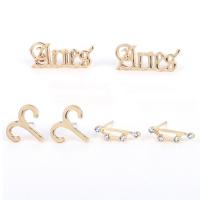 aleación de zinc Stud aretes, 12 Signos del Zodíaco, chapado, tres piezas & Joyería & diferentes estilos para la opción & para mujer, más colores para la opción, Vendido por Set