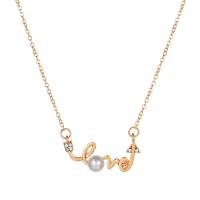 Zinc Alloy Necklace, with Plastic Pearl, with 7cm extender chain, Alphabet Letter, gold color plated, fashion jewelry & for woman, golden, 18mm cm 