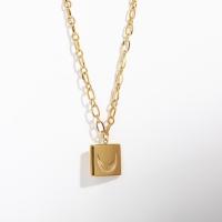 Stainless Steel Jewelry Necklace, 316L Stainless Steel, with 1.96inch extender chain, Square, Vacuum Ion Plating, fashion jewelry & Unisex, gold, 15mm Approx 15.7 Inch 