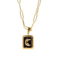 Stainless Steel Jewelry Necklace, 304 Stainless Steel, with 1.96inch extender chain, Moon, Vacuum Ion Plating, Unisex & enamel, gold Approx 17.7 Inch 