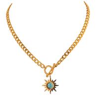 Stainless Steel Jewelry Necklace, 304 Stainless Steel, with turquoise, with 1.96inch extender chain, Sun, Vacuum Ion Plating, fashion jewelry & Unisex, gold Approx 15.7 Inch 