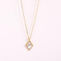 Stainless Steel Jewelry Necklace, 304 Stainless Steel, with White Shell, with 1.96inch extender chain, Rhombus, Vacuum Ion Plating, fashion jewelry & oval chain & for woman, gold Approx 15.7 Inch 