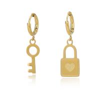 Asymmetric Earrings, 304 Stainless Steel, Lock and Key, plated, for woman 4.2*32mm,10*32mm 