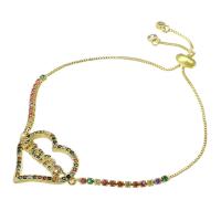 metal Pulsera, chapado en color dorado, Ajustable & Joyería Día de la Madre & micro arcilla de zirconia cúbica & para mujer & hueco, multicolor, 28x22x4mm, longitud:aproximado 10 Inch, Vendido por UD