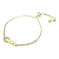 metal Pulsera, Clip de papel, chapado en color dorado, Ajustable & Joyería Día de la Madre & micro arcilla de zirconia cúbica & para mujer & hueco, 26x8x3mm, longitud:aproximado 10 Inch, Vendido por UD