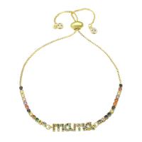 metal Pulsera, chapado en color dorado, Ajustable & micro arcilla de zirconia cúbica & para mujer, multicolor, 26.5x5x2mm, longitud:aproximado 10 Inch, Vendido por UD