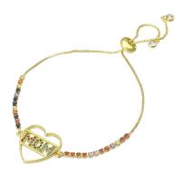 metal Pulsera, chapado en color dorado, Ajustable & micro arcilla de zirconia cúbica & para mujer & hueco, multicolor, 23x18x2mm, longitud:aproximado 10 Inch, Vendido por UD