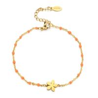 Edelstahl Charm Armband, 304 Edelstahl, Blume, goldfarben plattiert, Einstellbar & Modeschmuck & für Frau & Emaille, keine, Länge:20-22 cm, verkauft von PC