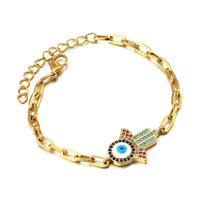 Stainless Steel Charm Bracelet, 304 Stainless Steel, with 4cm extender chain, Evil Eye Hamsa, plated, Adjustable & fashion jewelry & micro pave cubic zirconia & for woman & enamel Approx 17 cm 