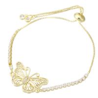 Cubic Zirconia Micro Pave Brass Bracelet, Butterfly, gold color plated, Adjustable & micro pave cubic zirconia & for woman & hollow Approx 10 Inch 