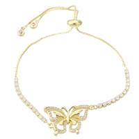 Cubic Zirconia Micro Pave Brass Bracelet, Butterfly, gold color plated, Adjustable & micro pave cubic zirconia & for woman & hollow 