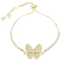 Cubic Zirconia Micro Pave Brass Bracelet, Butterfly, gold color plated, Adjustable & micro pave cubic zirconia & for woman Approx 10 Inch 