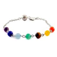 Pulsera de Piedras Preciosas, con aleación de zinc, Esférico, chapado en color de platina, unisexo, multicolor, 6mm, longitud:aproximado 19 cm, Vendido por UD