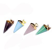 Gemstone Brass Pendants, Natural Stone, with Brass, Conical, gold color plated & Unisex 