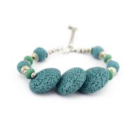 Lava Bead Bracelet, with Zinc Alloy, platinum color plated, Unisex, blue, 18mm Approx 7.5 Inch 