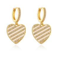 Huggie Hoop Drop Earring, Brass, Heart, gold color plated, micro pave cubic zirconia & for woman & enamel 