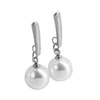 Stainless Steel Drop Earring, 304 Stainless Steel, with Plastic Pearl, Round, Vacuum Ion Plating, fashion jewelry & for woman 